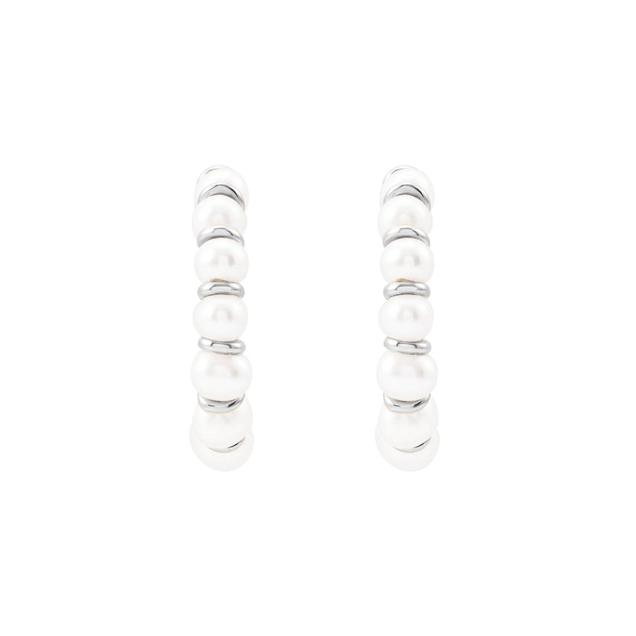 White Freshwater Pearl Hoop Earrings Smaller size White Gold