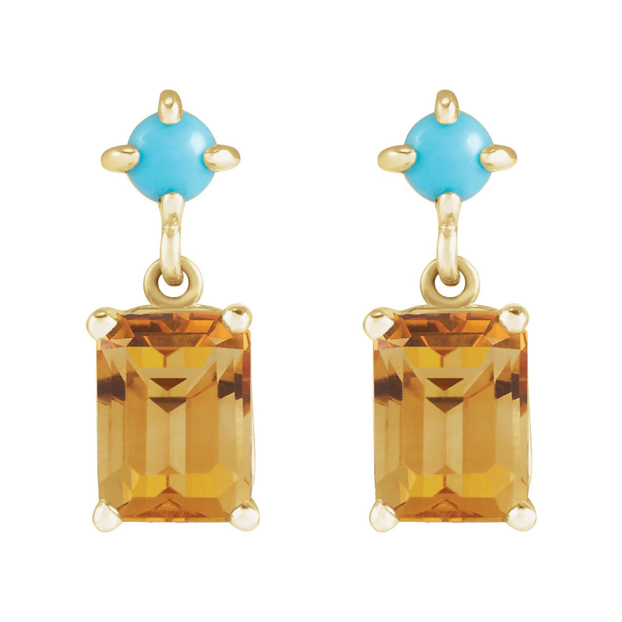 Turquoise &  Citrine Drop Earrings Yellow Gold