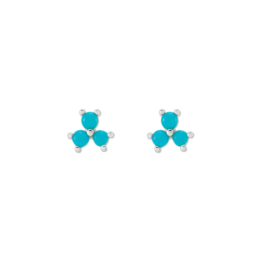 Turquoise Three-Stone Custer Earrings White Gold