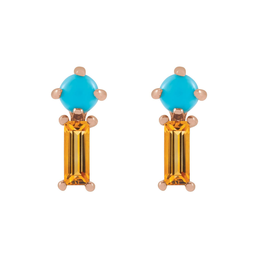 Turquoise &  Citrine Stud Earrings Rose Gold