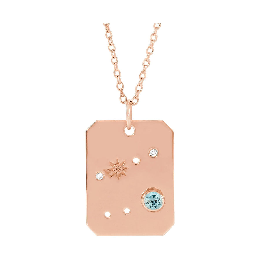 Zodiac and Constellation Diamond Dog Tag Necklace Rose Gold: Cancer