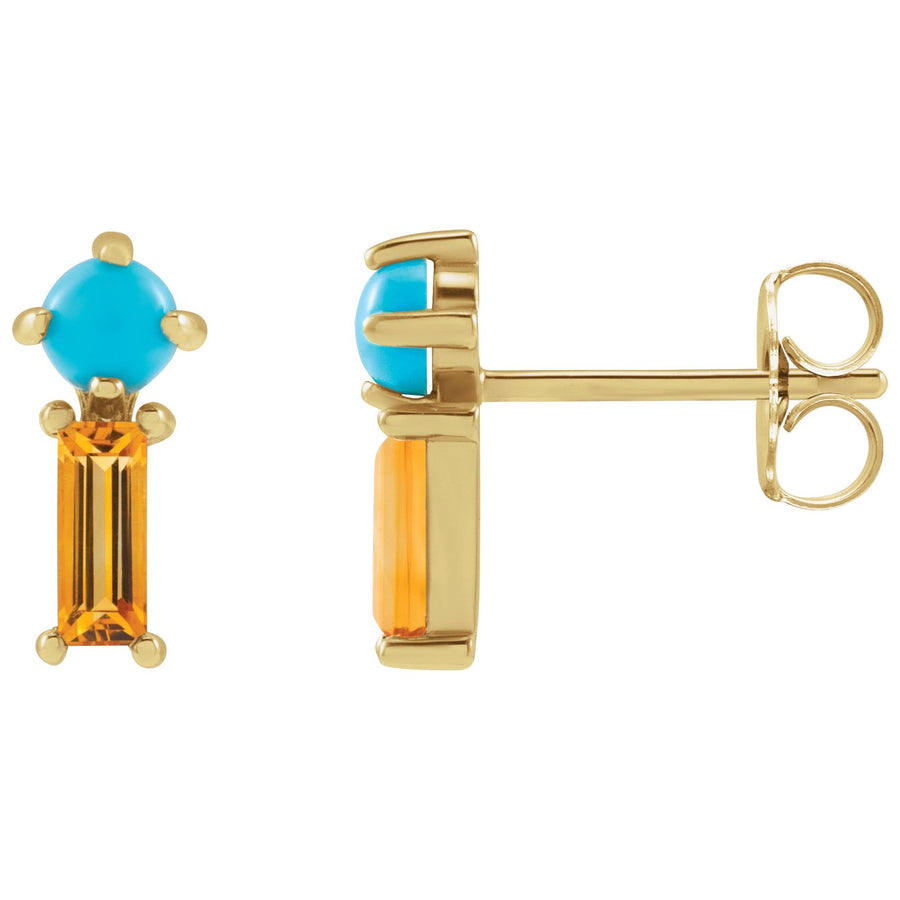 Turquoise &  Citrine Stud Earrings Yellow Gold