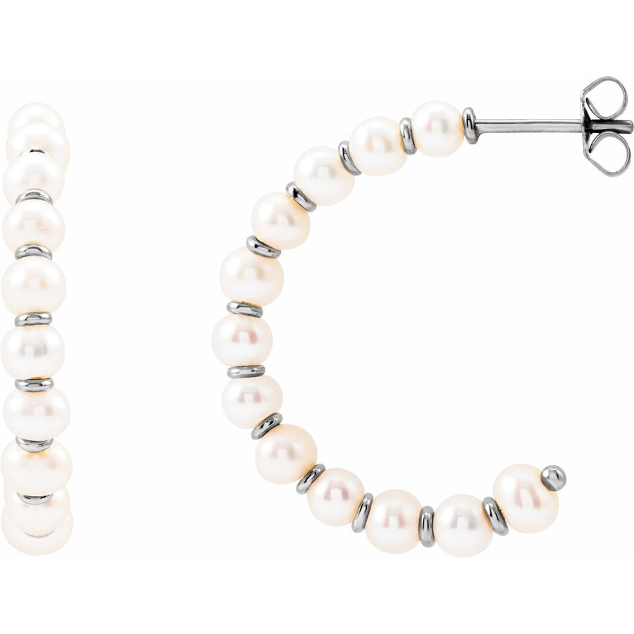 White Freshwater Pearl Hoop Earrings White Gold