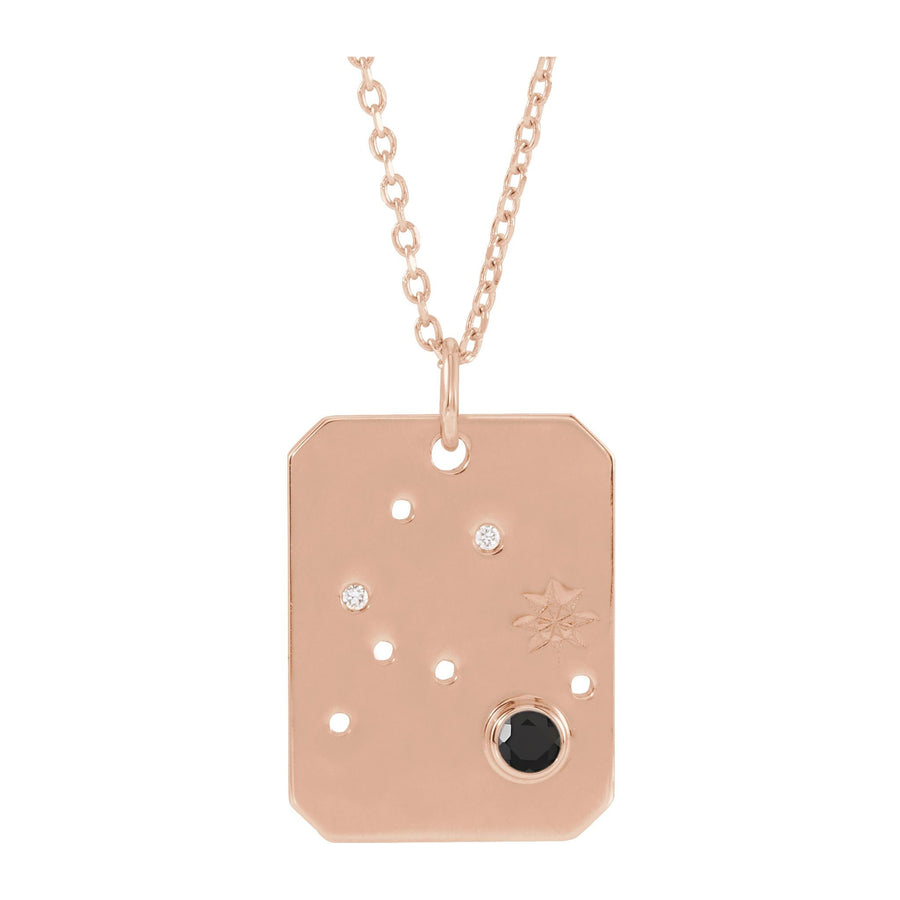 Zodiac and Constellation Diamond Dog Tag Necklace Rose Gold: Aquarius