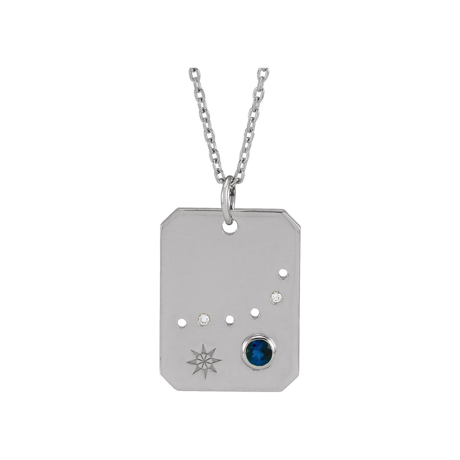 Zodiac and Constellation Diamond Dog Tag Necklace White Gold: Capricorn