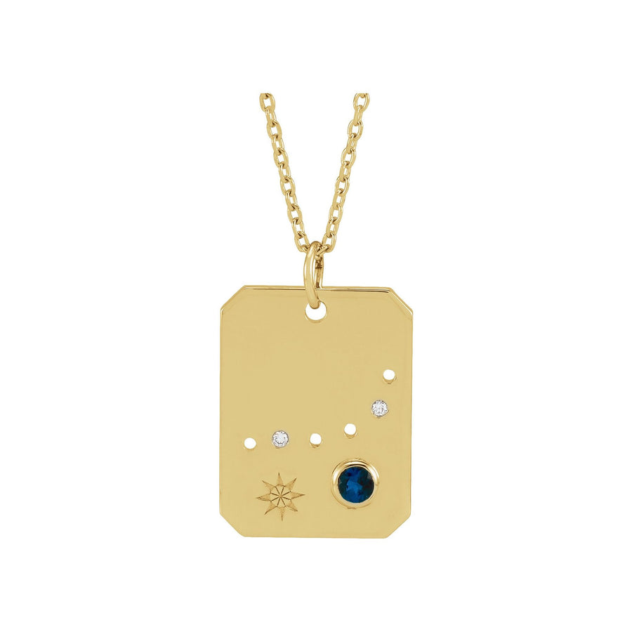 Zodiac and Constellation Diamond Dog Tag Necklace Yellow Gold: Capricorn