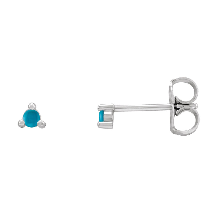 Round Turquoise 3 Prong Stud Earrings White Gold