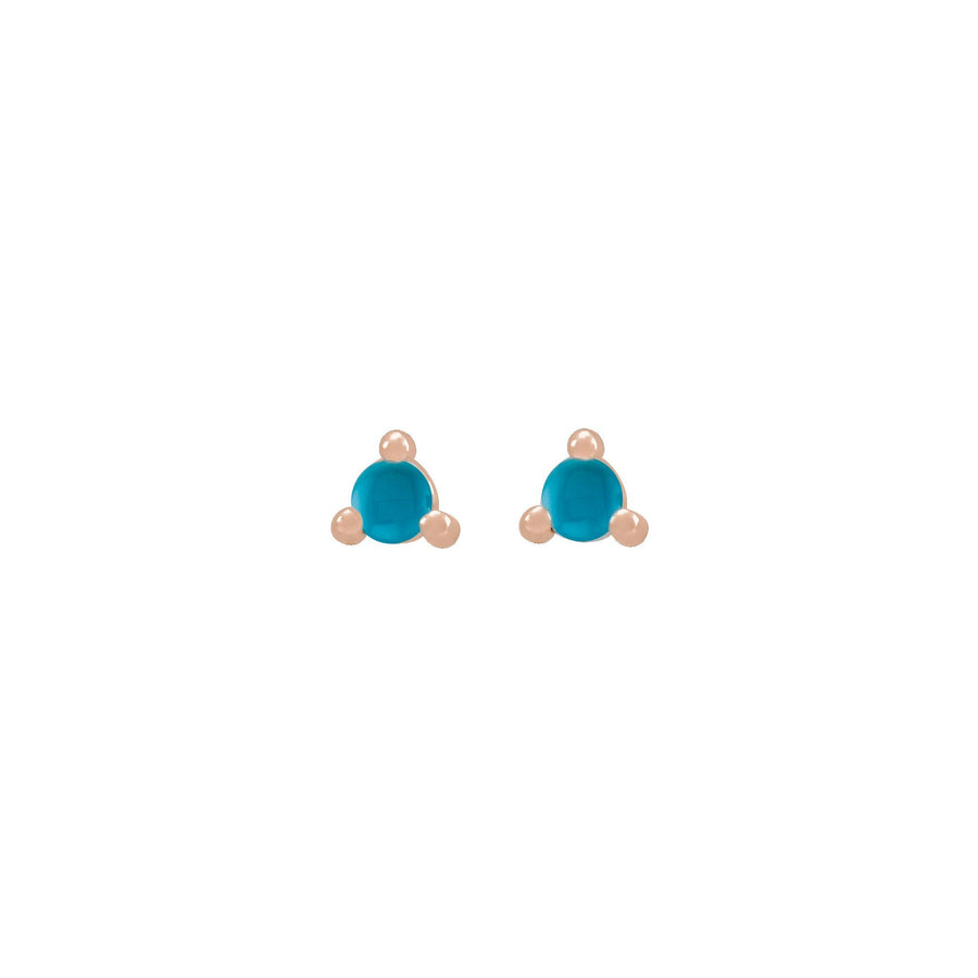 Round Turquoise 3 Prong Stud Earrings Rose  Gold