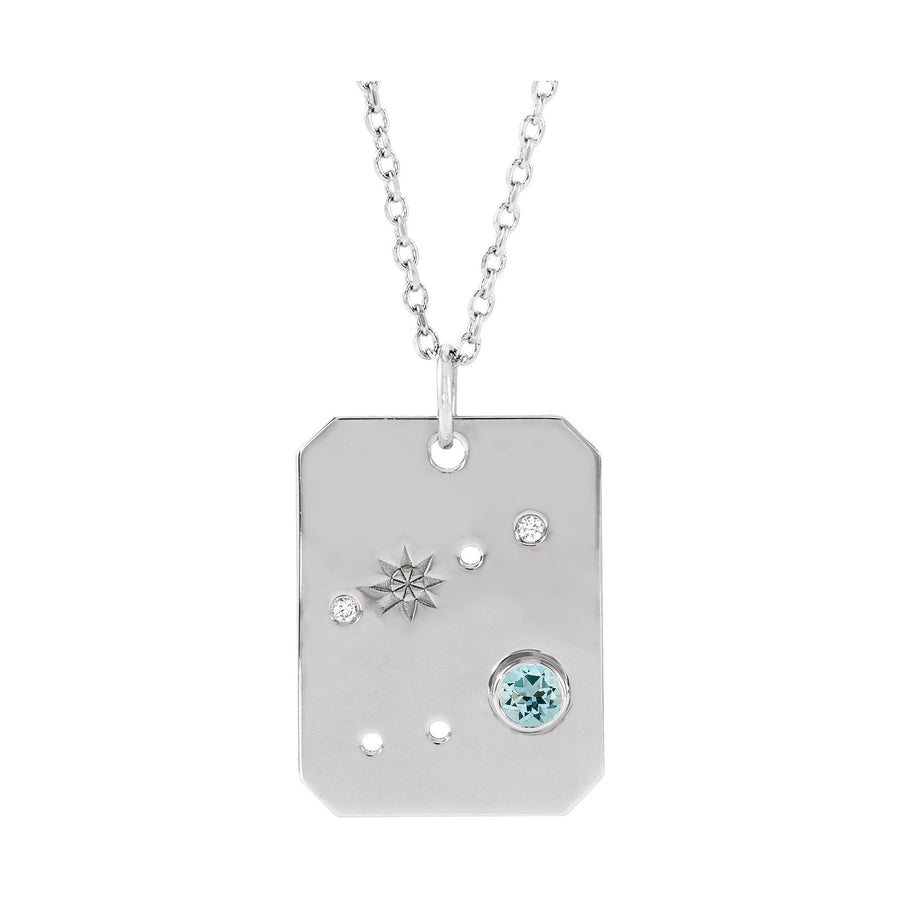 Zodiac and Constellation Diamond Dog Tag Necklace White Gold: Cancer