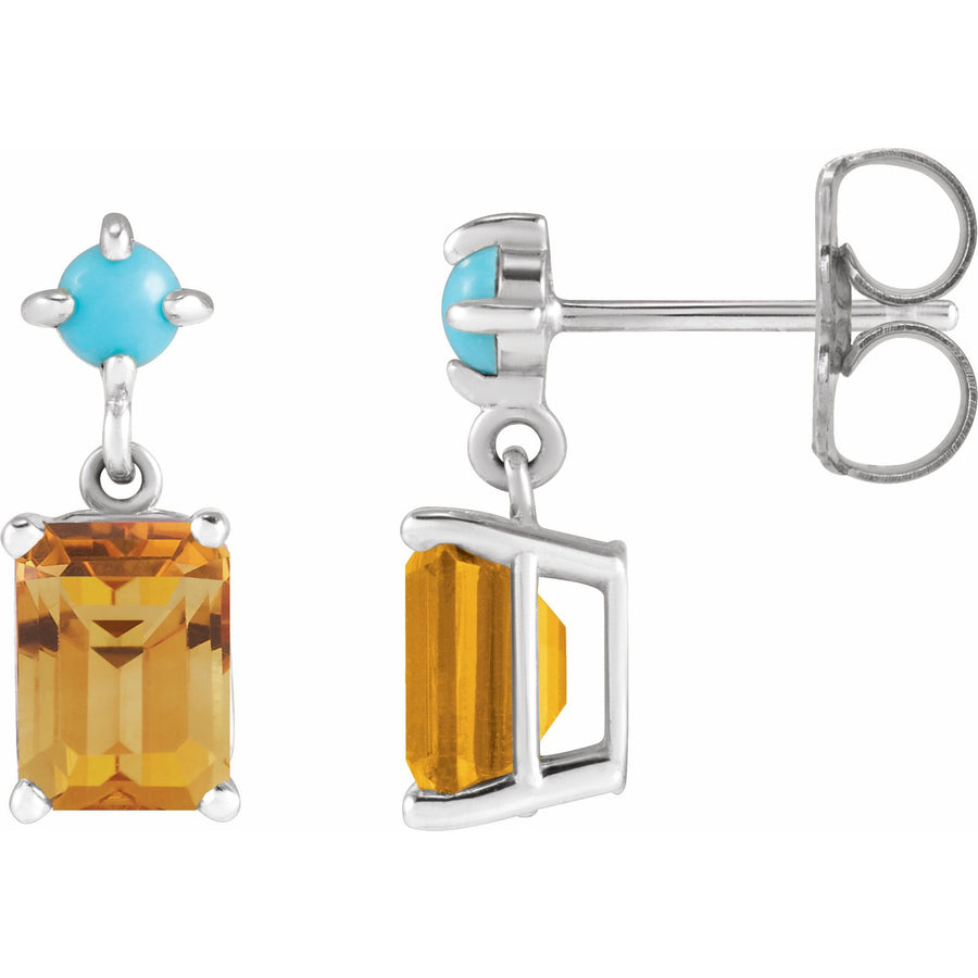 Turquoise &  Citrine Drop Earrings White Gold