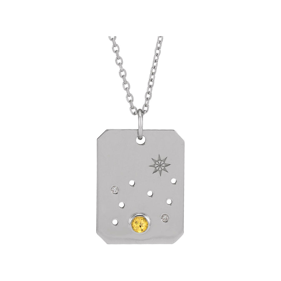 Zodiac and Constellation Diamond Dog Tag Necklace White Gold: Leo 