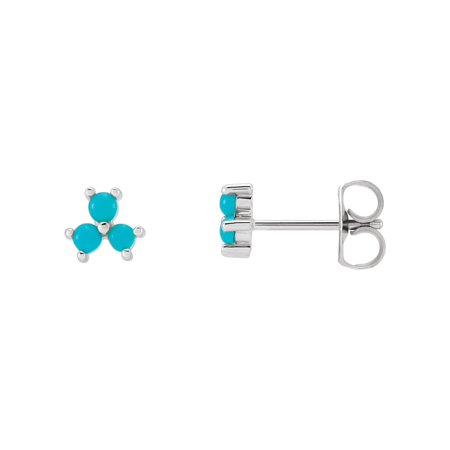 Turquoise Three-Stone Custer Earrings White Gold