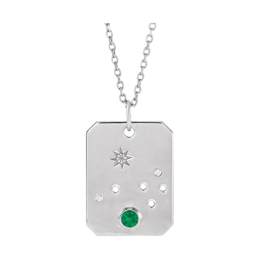 Zodiac and Constellation Diamond Dog Tag Necklace White Gold: Aries