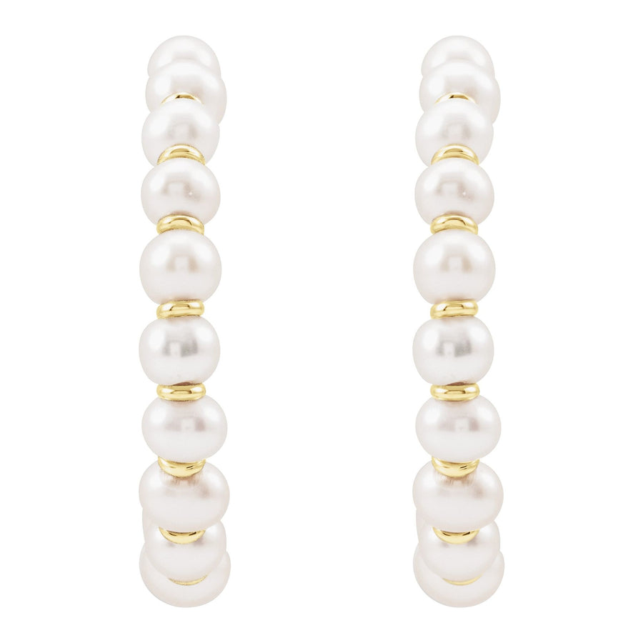 White Freshwater Pearl Hoop Earrings Yellow Gold