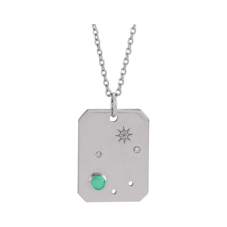 Zodiac and Constellation Diamond Dog Tag Necklace White Gold: Libra