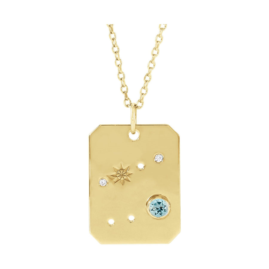 Zodiac and Constellation Diamond Dog Tag Necklace Yellow Gold: Cancer