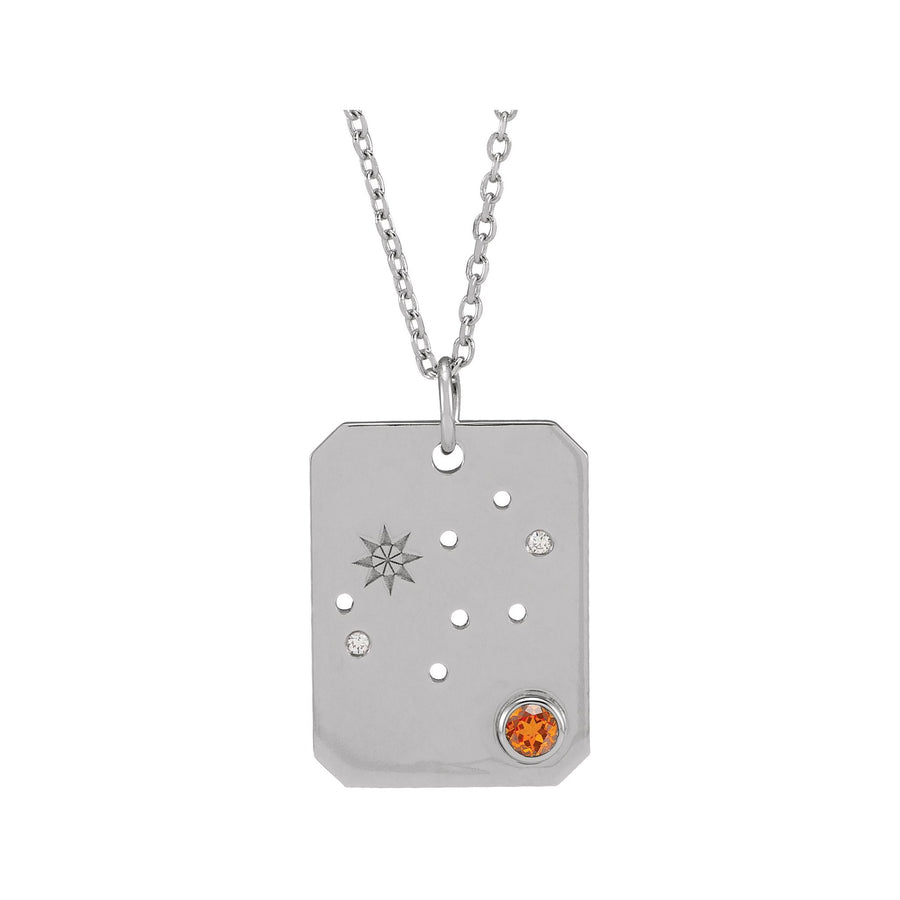 Zodiac and Constellation Diamond Dog Tag Necklace White Gold: Virgo  