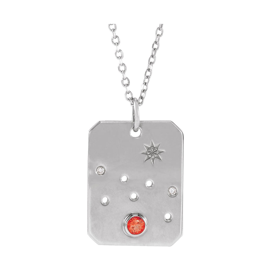 Zodiac and Constellation Diamond Dog Tag Necklace White Gold: Taurus 