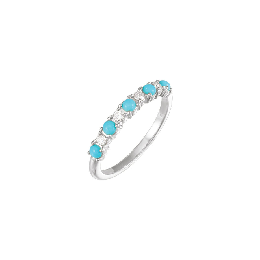 Gold Turquoise & Diamond Stackable Ring White  Gold