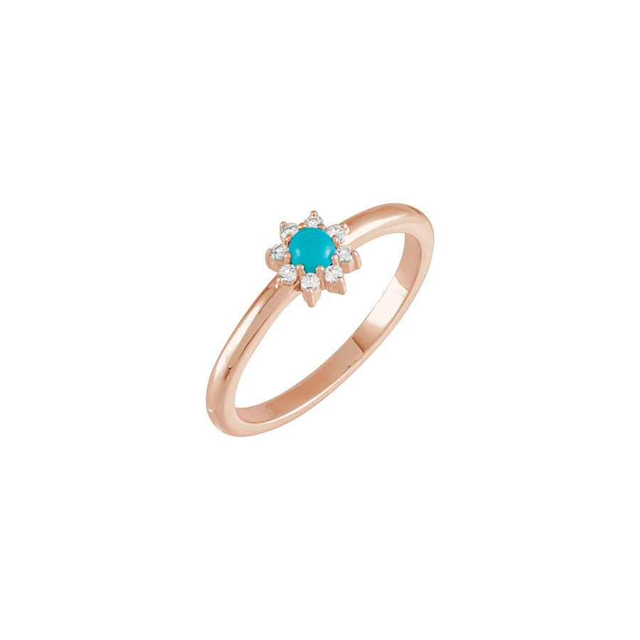 Turquoise & Diamond Halo-Style Ring Rose Gold