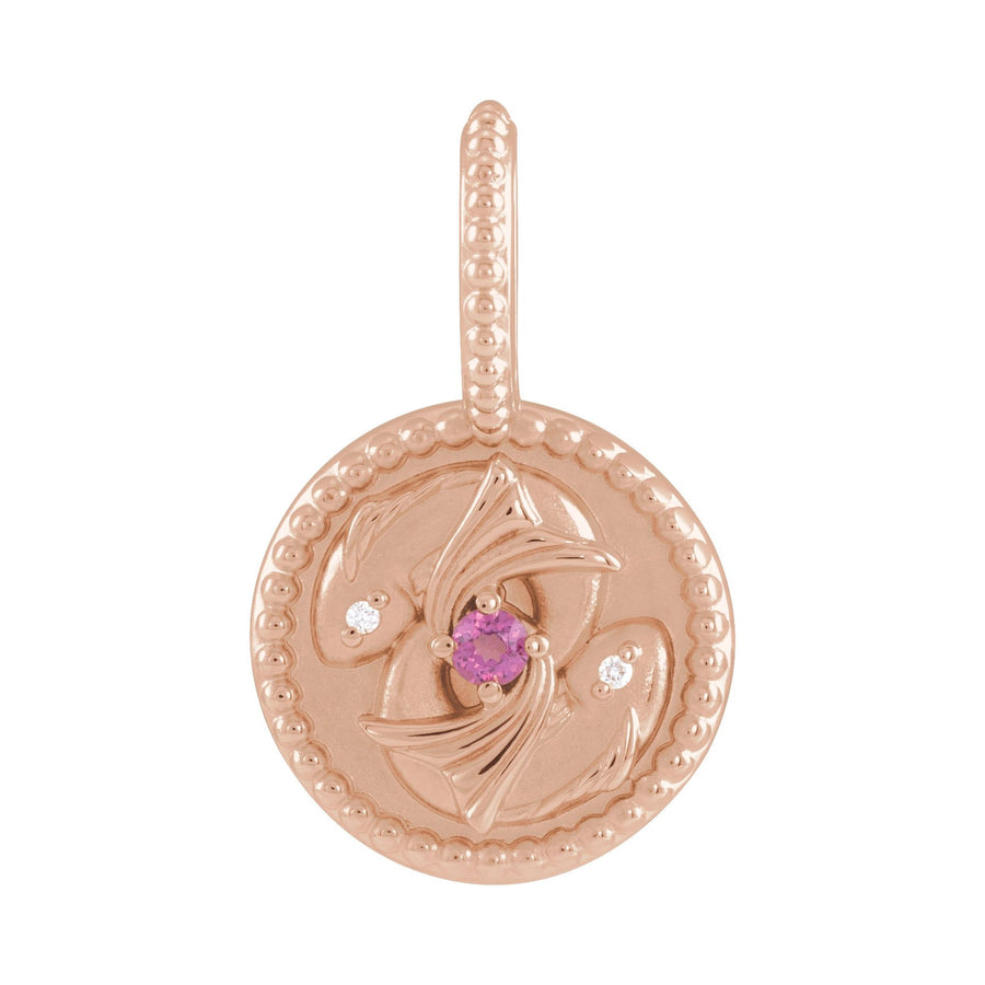 Gold and Diamond Zodiac Charm Pisces Rose Gold