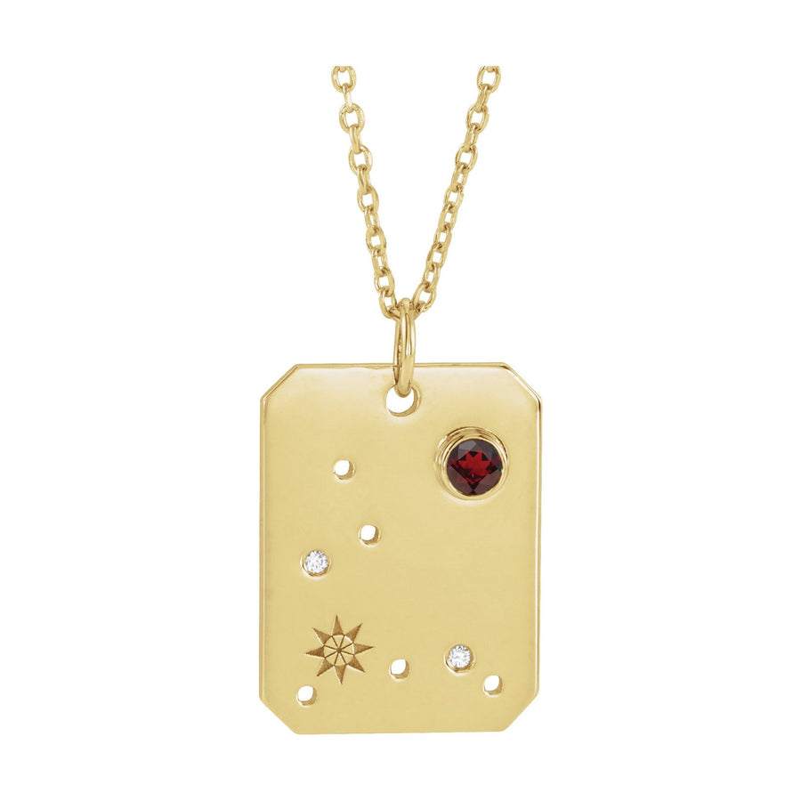 Zodiac and Constellation Diamond Dog Tag Necklace Yellow Gold: Pisces 