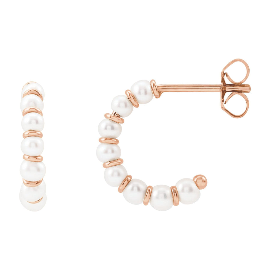 White Freshwater Pearl Hoop Earrings Small; Rose Gold