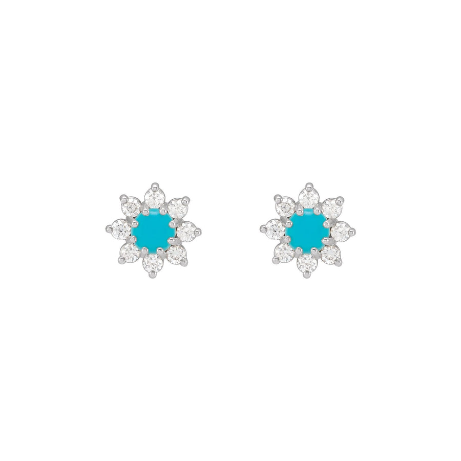 Turquoise & Diamond Halo-Style Earrings White Gold