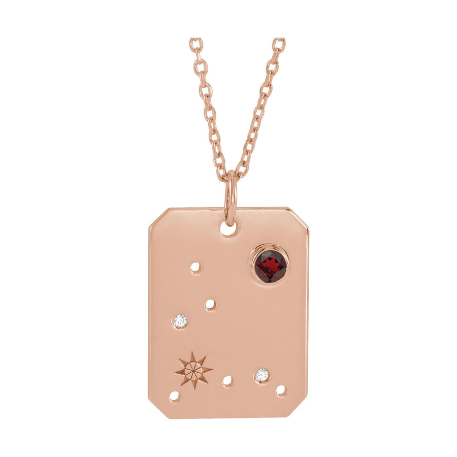 Zodiac and Constellation Diamond Dog Tag Necklace Rose Gold: Pisces 