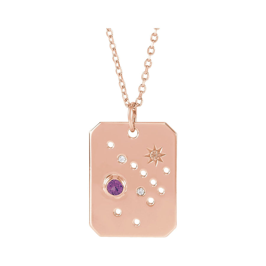 Zodiac and Constellation Diamond Dog Tag Necklace Rose Gold: Sagittarius 