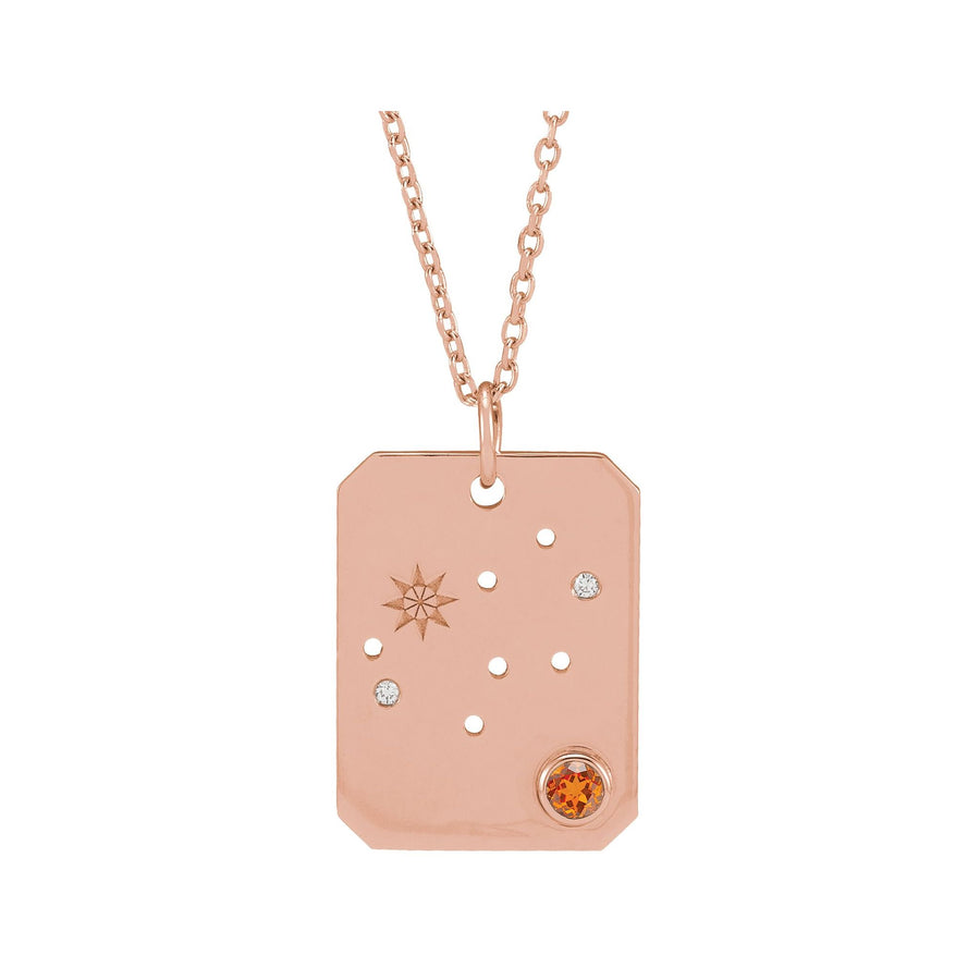 Zodiac and Constellation Diamond Dog Tag Necklace Rose Gold: Virgo  