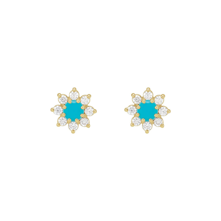 Turquoise & Diamond Halo-Style Earrings Yellow Gold