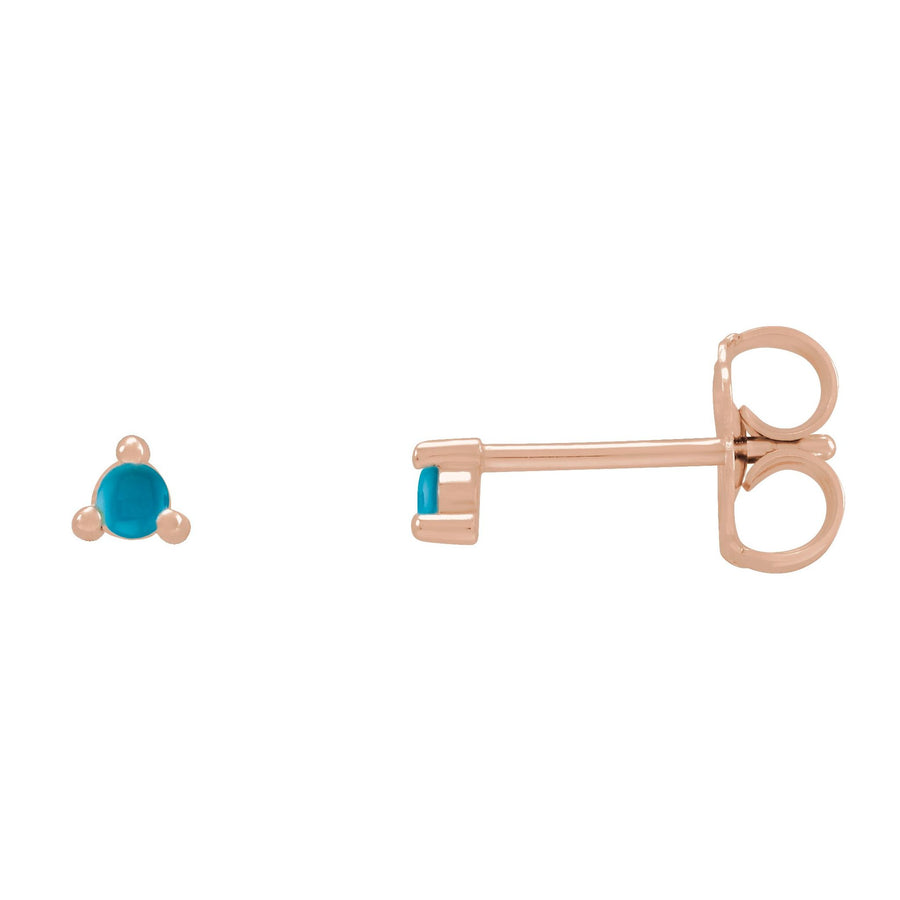 Round Turquoise 3 Prong Stud Earrings Rose Gold