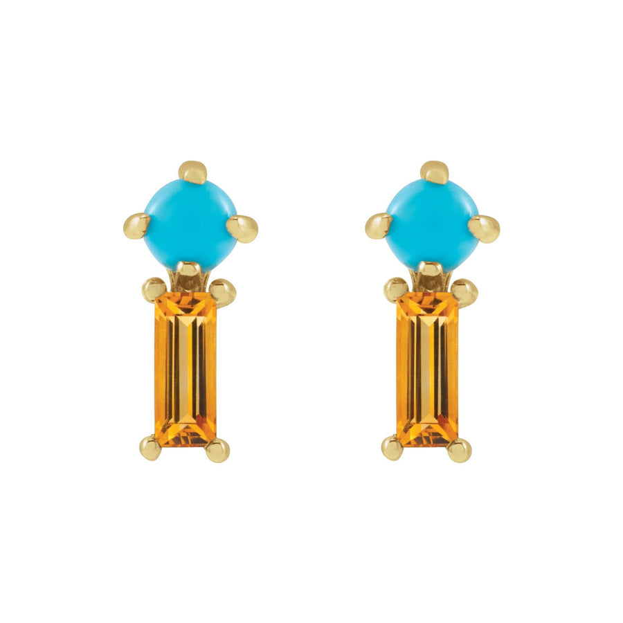 Turquoise &  Citrine Stud Earrings Yellow Gold