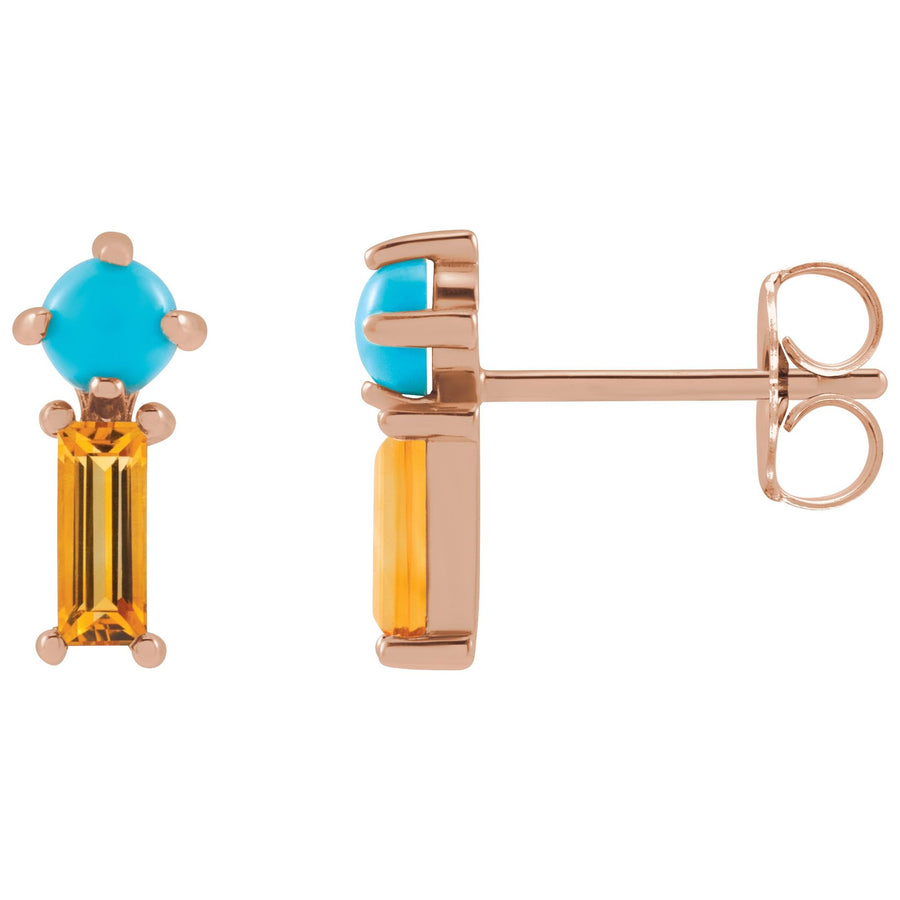 Turquoise &  Citrine Stud Earrings Rose Gold