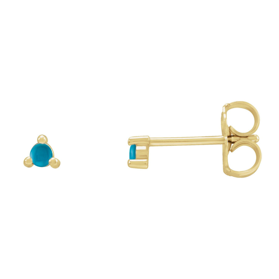 Round Turquoise 3 Prong Stud Earrings Yellow Gold