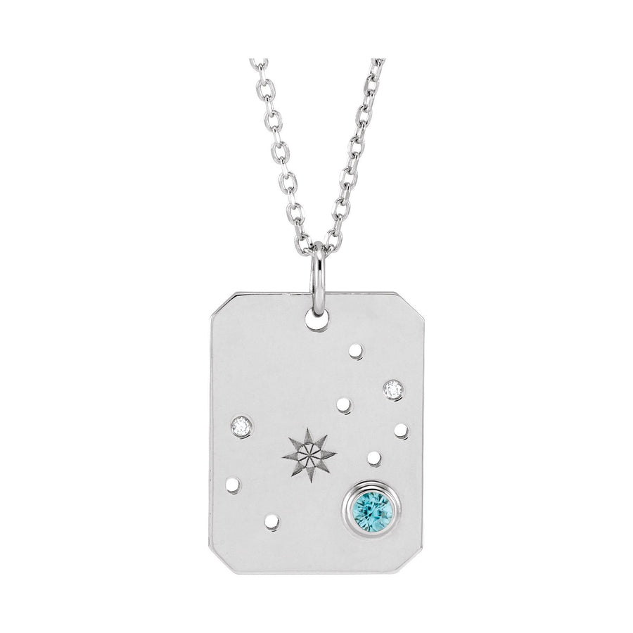 Zodiac and Constellation Diamond Dog Tag Necklace White Gold: Scorpio 