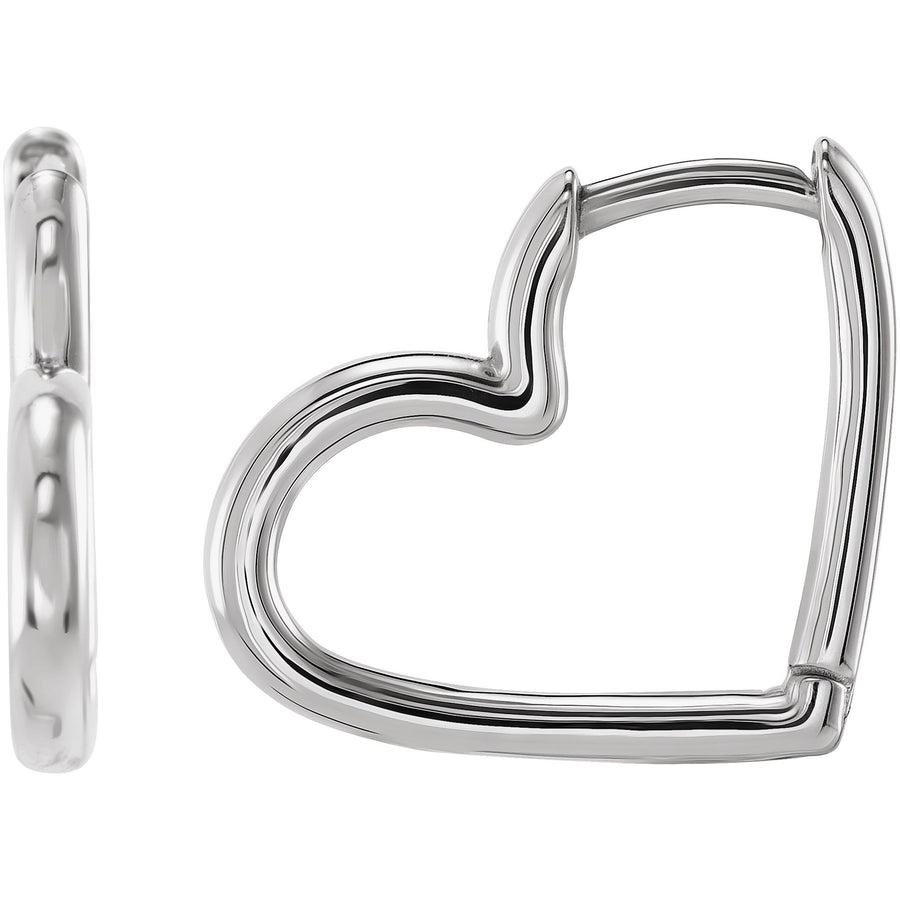 14k White Gold Gold Heart Hoops