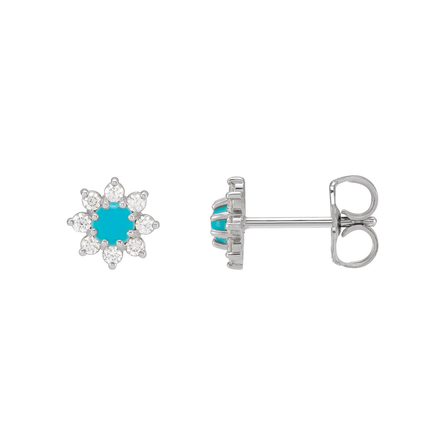 Turquoise & Diamond Halo-Style Earrings White  Gold