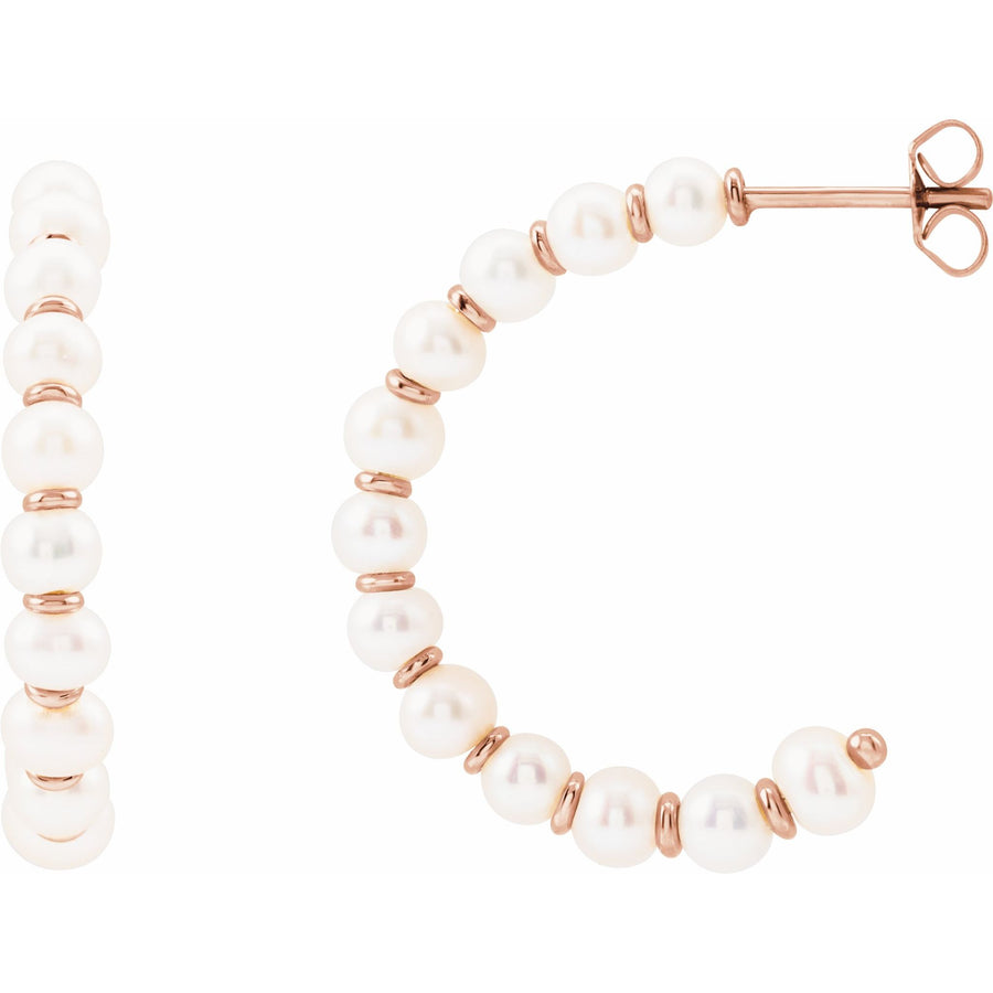 White Freshwater Pearl Hoop Earrings Rose Gold