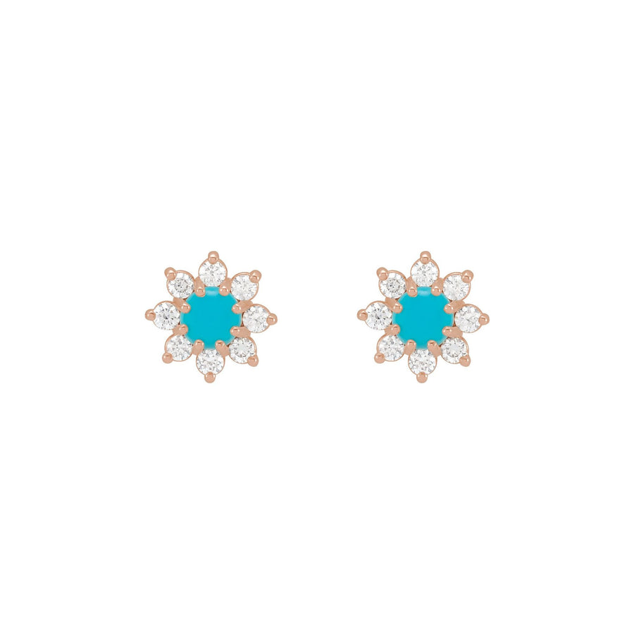 Turquoise & Diamond Halo-Style Earrings Rose Gold