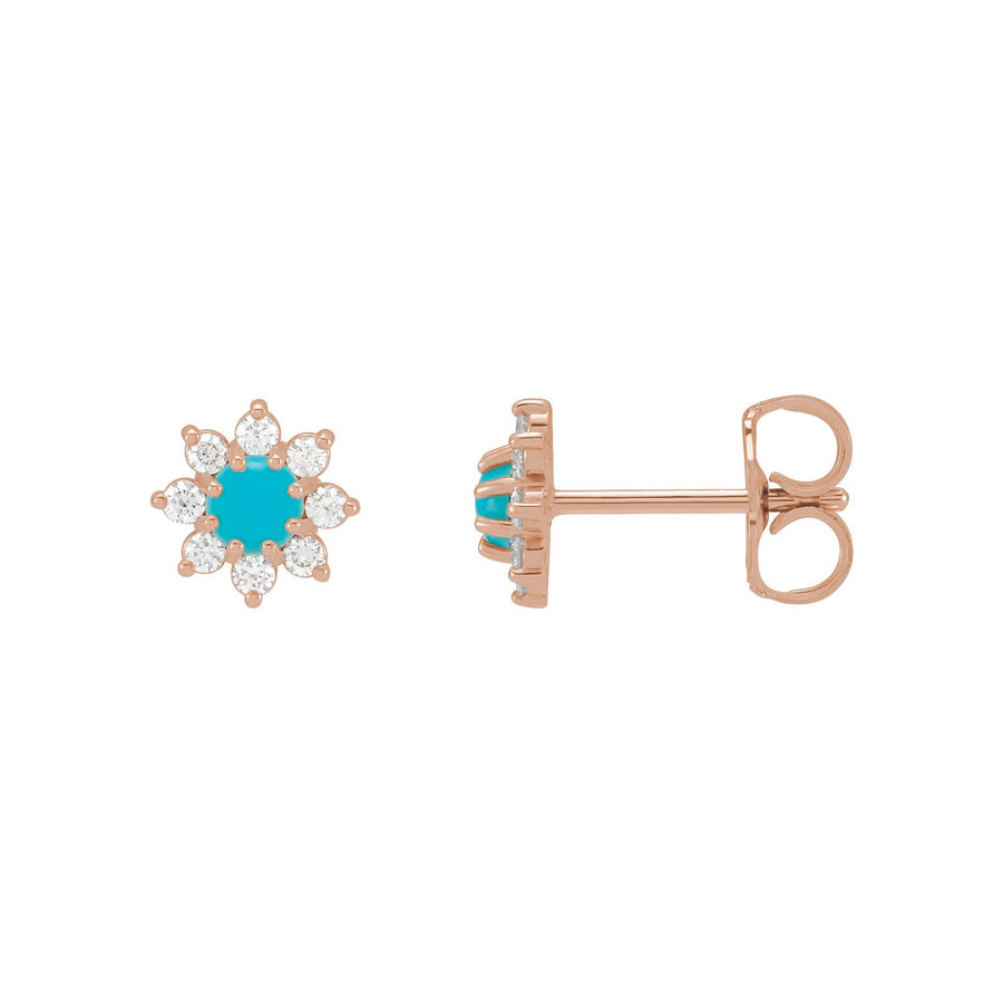 Turquoise & Diamond Halo-Style Earrings Rose Gold