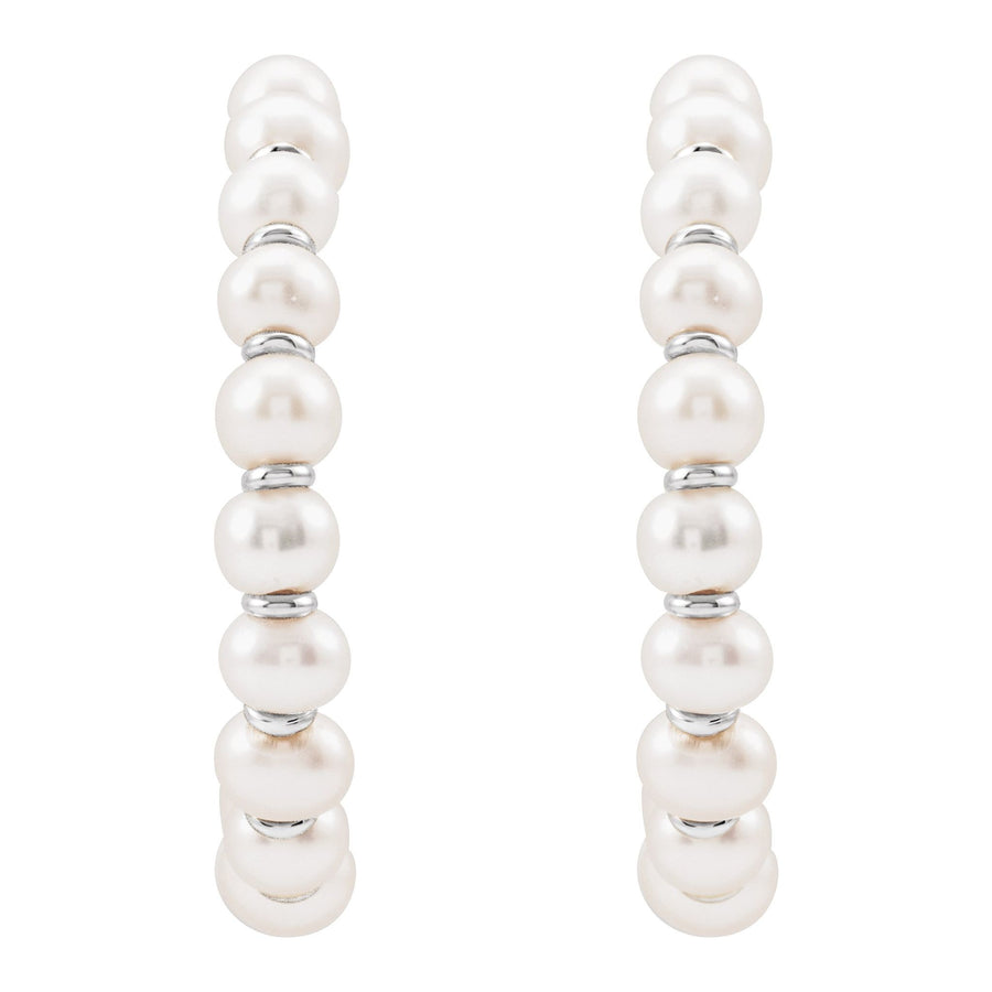 White Freshwater Pearl Hoop Earrings White Gold