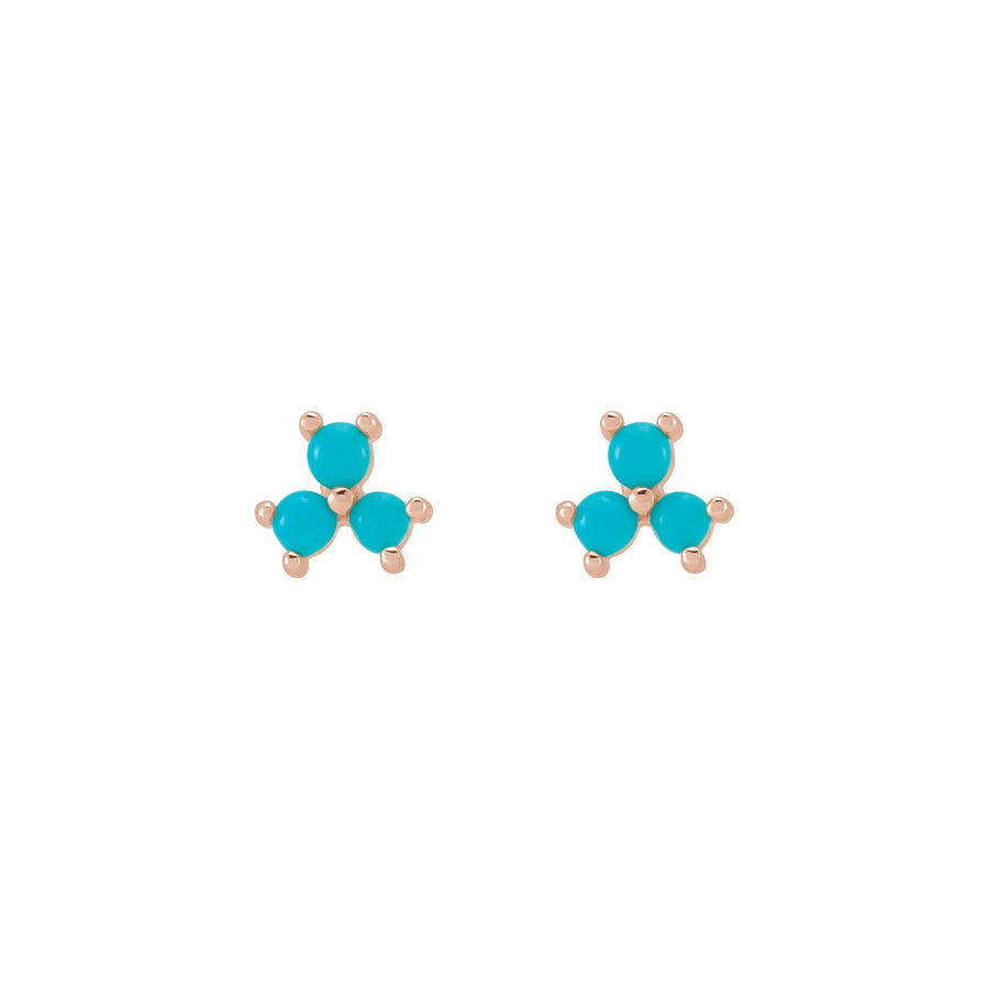 Turquoise Three-Stone Custer Earrings Rose  Gold