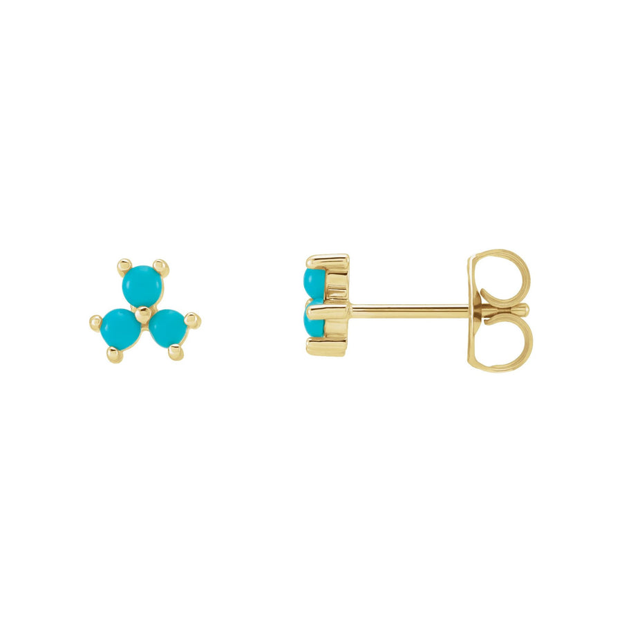 Turquoise Three-Stone Custer Earrings Yellow Gold