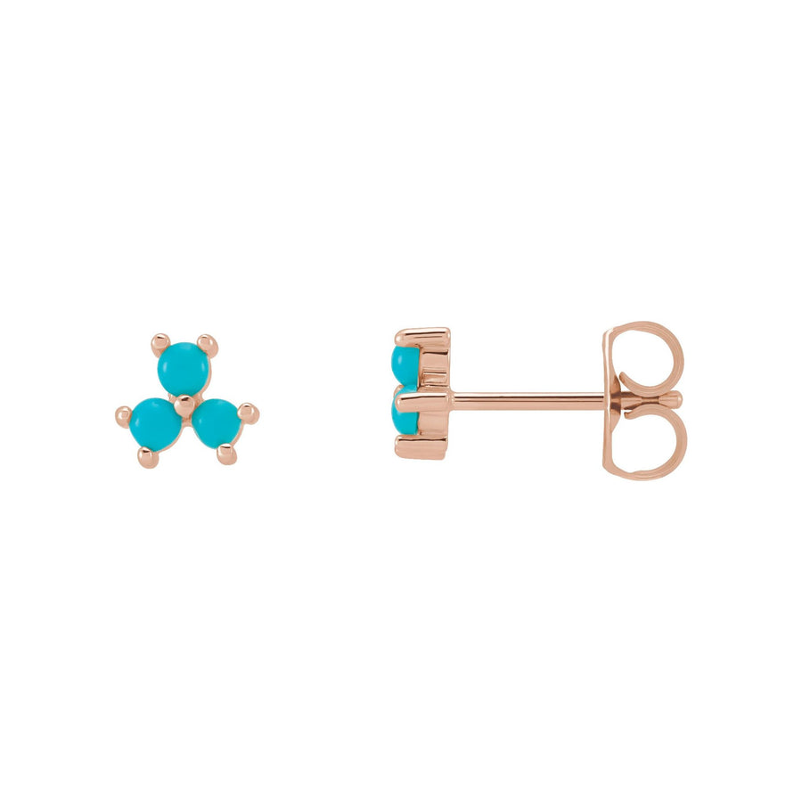 Turquoise Three-Stone Custer Earrings Rose Gold