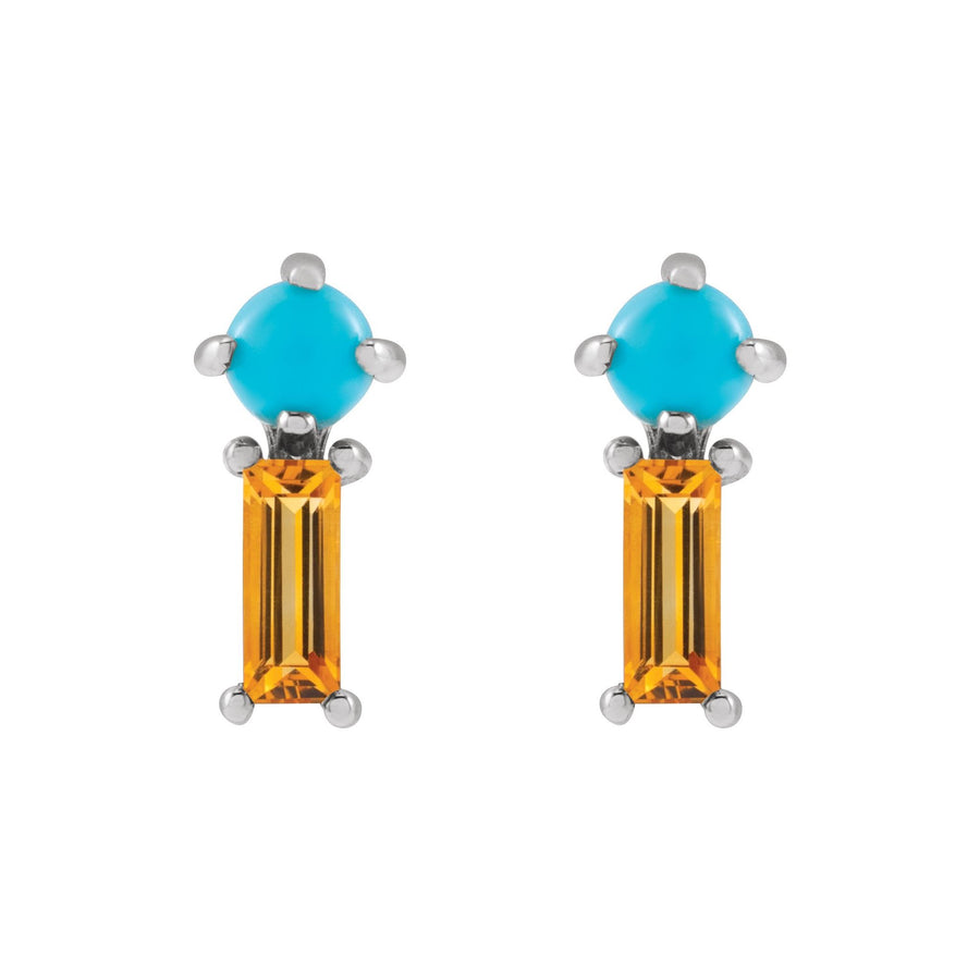 Turquoise &  Citrine Stud Earrings White Gold