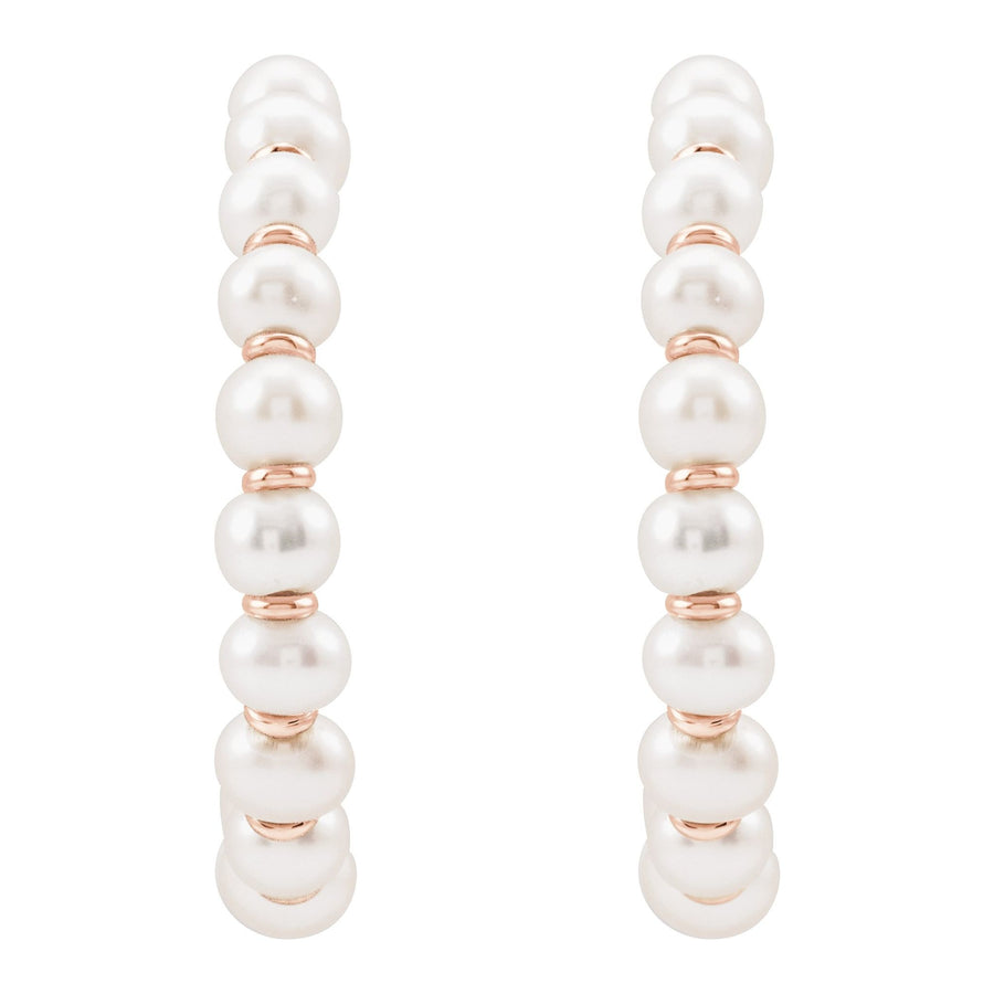 White Freshwater Pearl Hoop Earrings Rose Gold