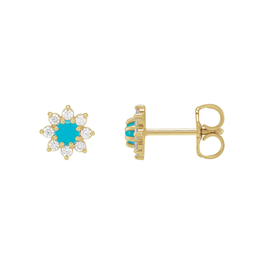 Turquoise & Diamond Halo-Style Earrings Yellow Gold