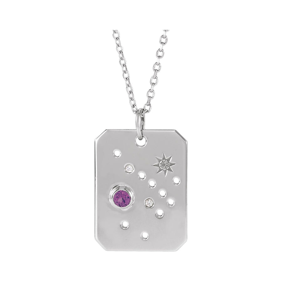 Zodiac and Constellation Diamond Dog Tag Necklace White Gold: Sagittarius 